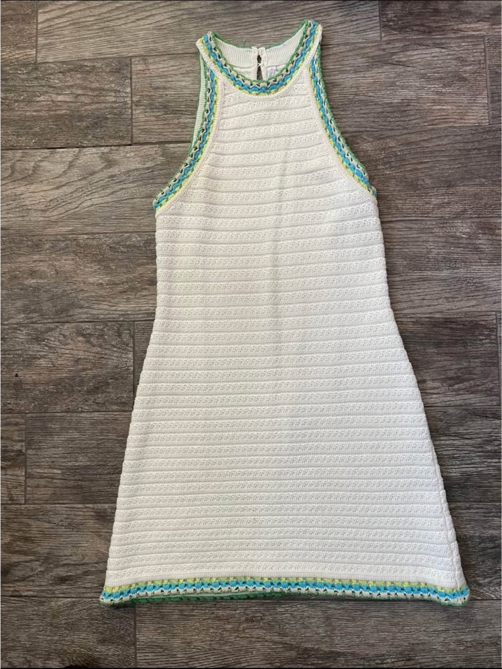 White Crochet Trim Halter Dress